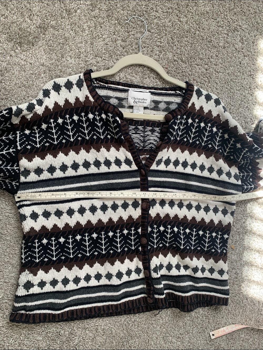 Vintage Christopher & Banks Cream, Brown & Black Patterned Button-Front Cardigan - Picture 7 of 7